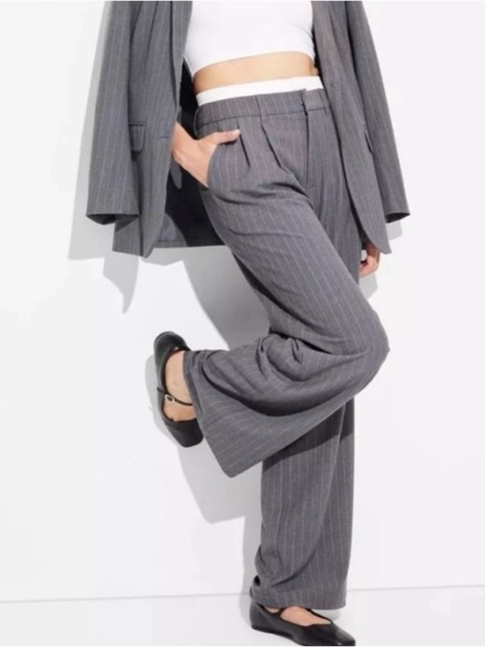 wild fable Gray Pinstripe Wide-Leg Dress Pants